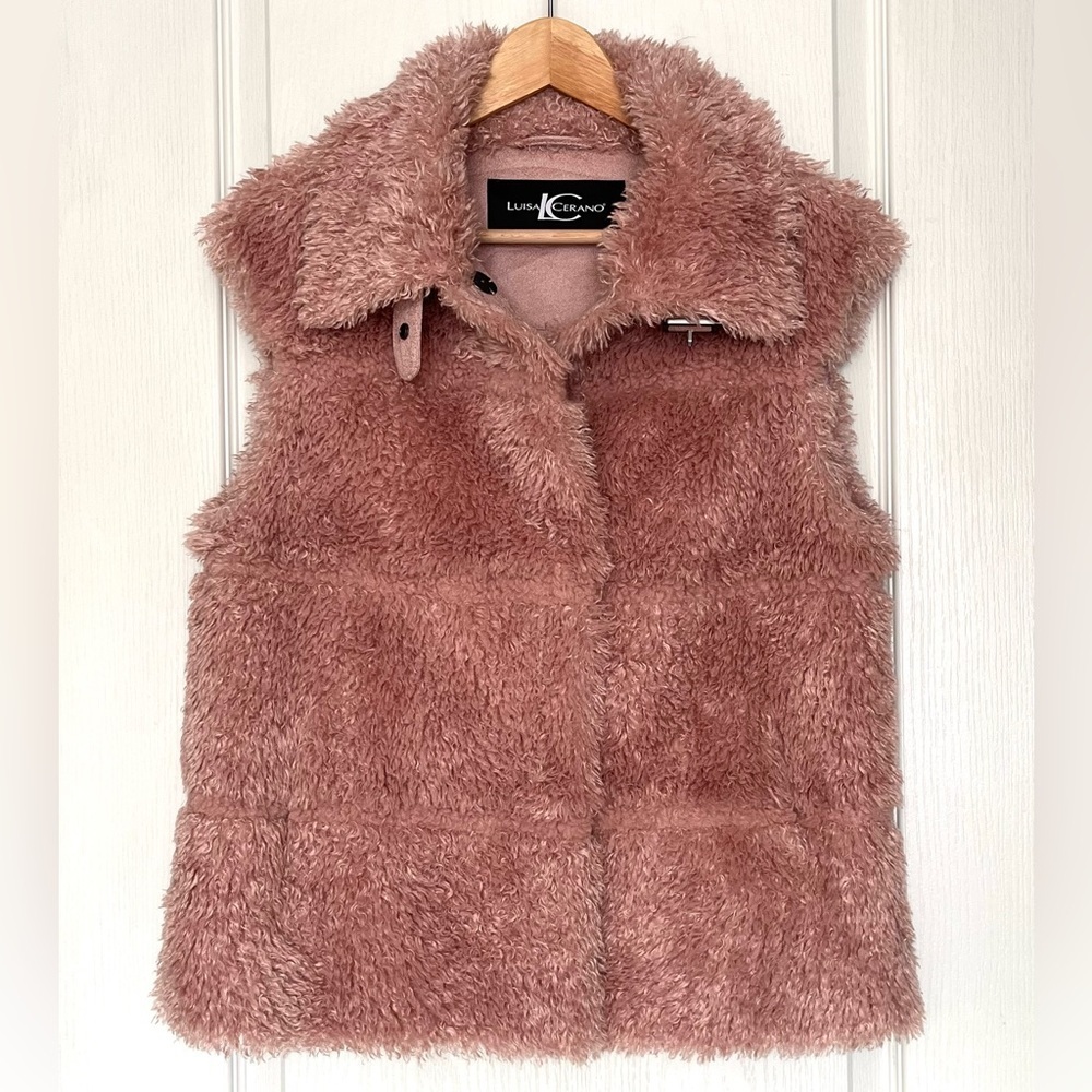 Luisa Cerano Pink Faux Fur Sherpa Vest Outerwear PTP 21”Luxury Teddy Designer